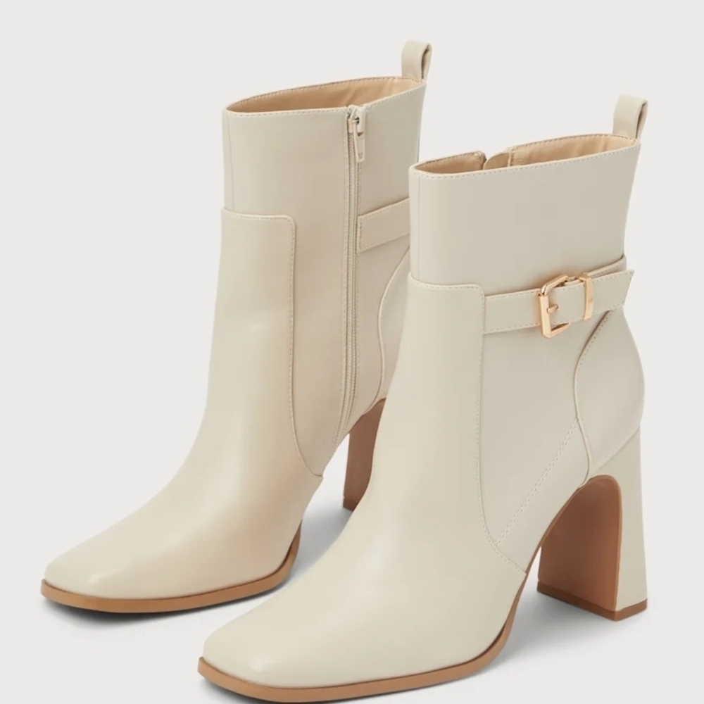 Lulu's Chic Cream Heeled Boots Sz7 All Man Made Material Pre-owned